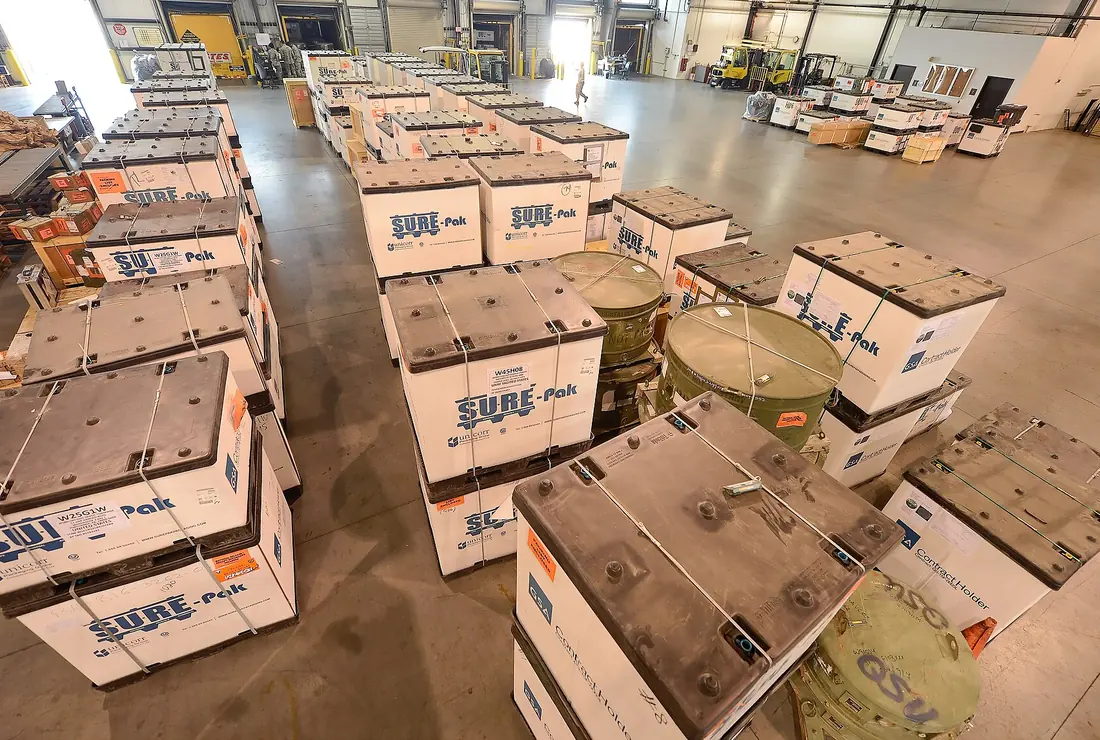 Cases staged in rows on a warehouse floor ready for outbound loading.